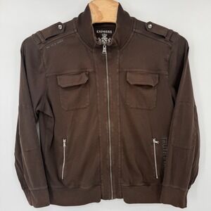 Express Jacket Mens XL Brown Military Utility Full Zip Truth & Valor Epaulettes